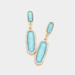 Gold & Turquoise Oval Dangle Statement Earrings